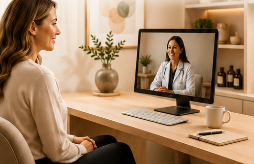 A patient on a Velora telemedicine follow-up visit